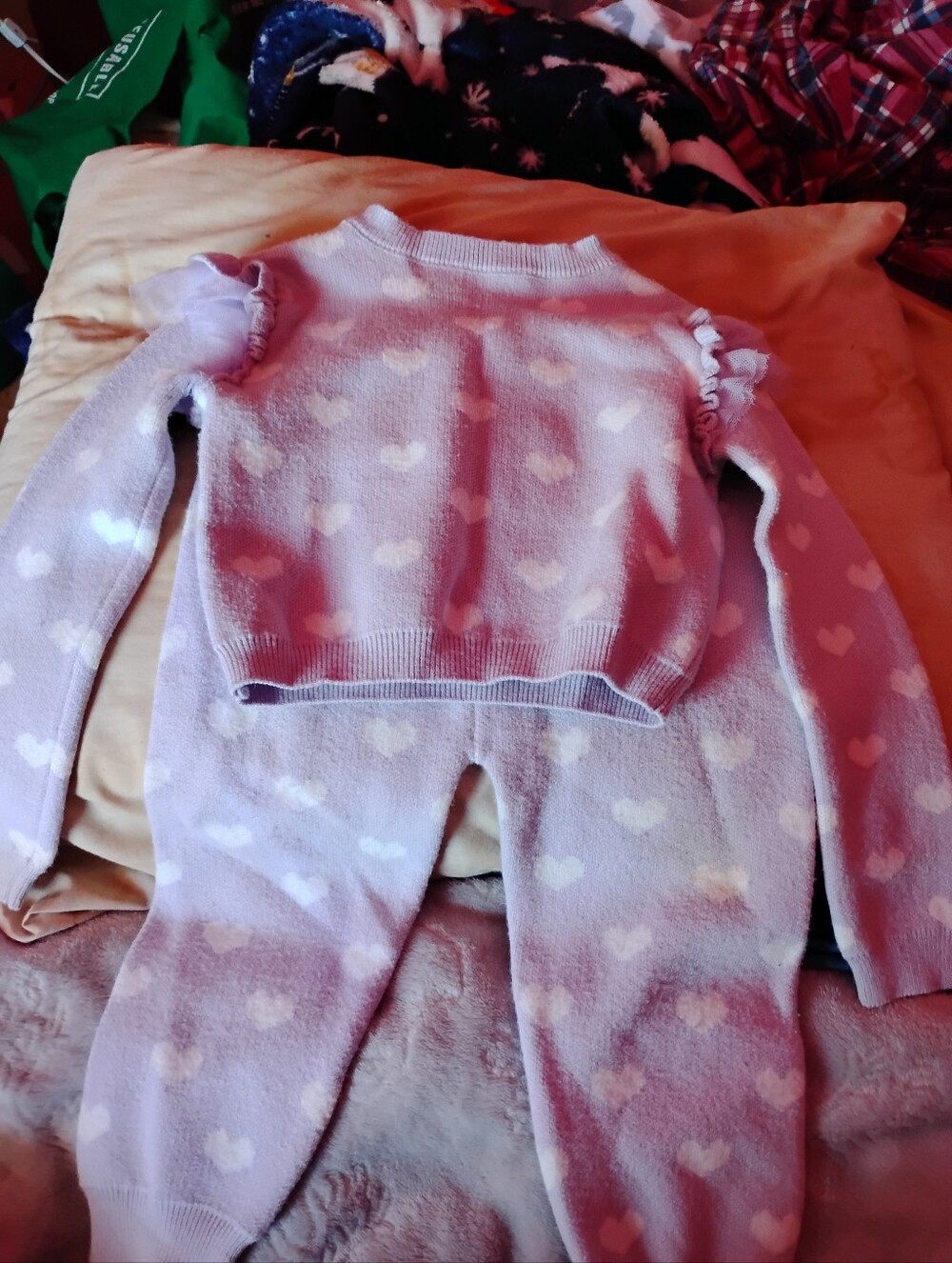 Lilac Heart Knit Sweater and Pants Matching Set